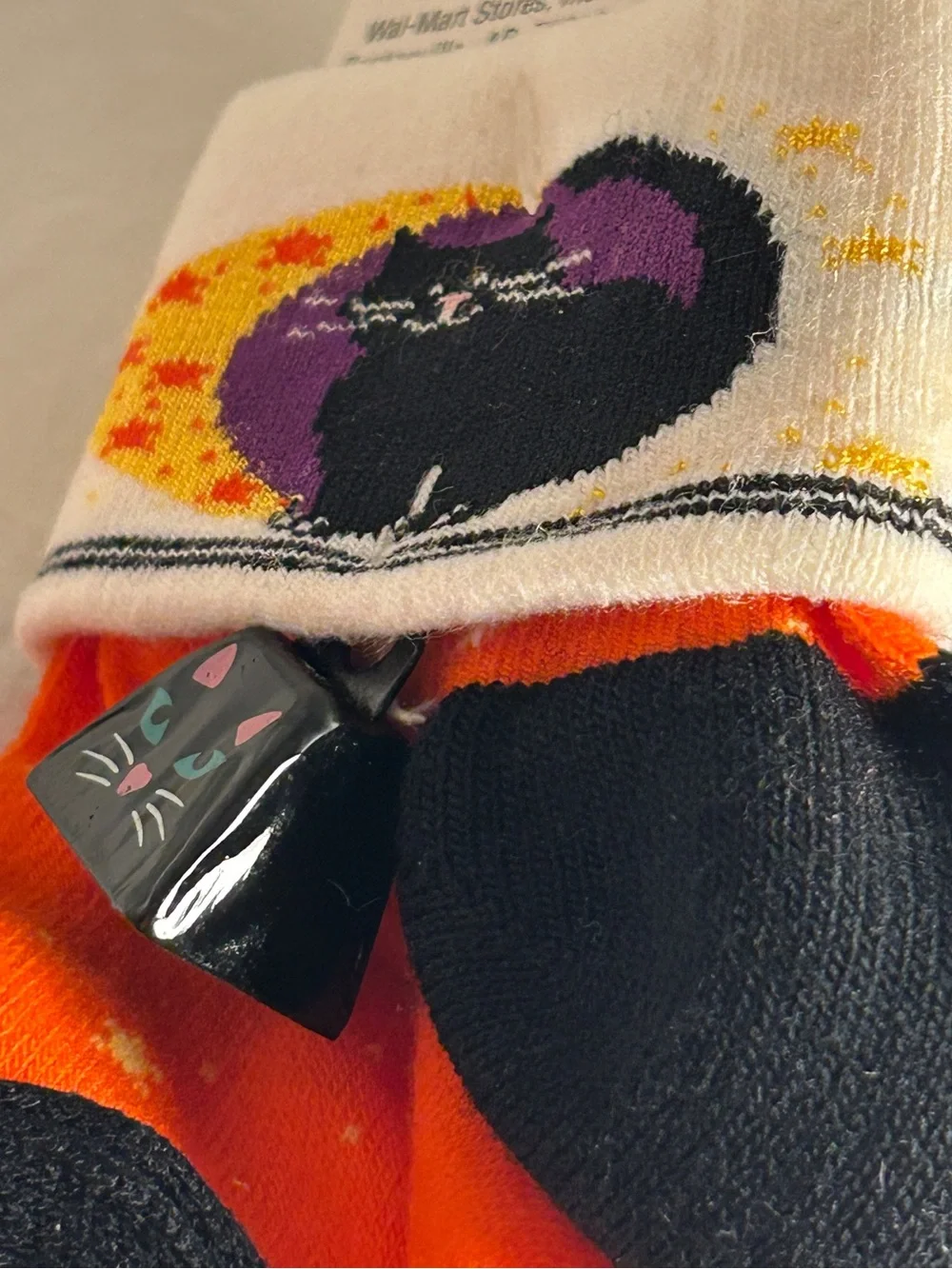 Vintage 90s Halloween Socks Walmart Womens 2 Pack Black Cat Jingle Bells LOT